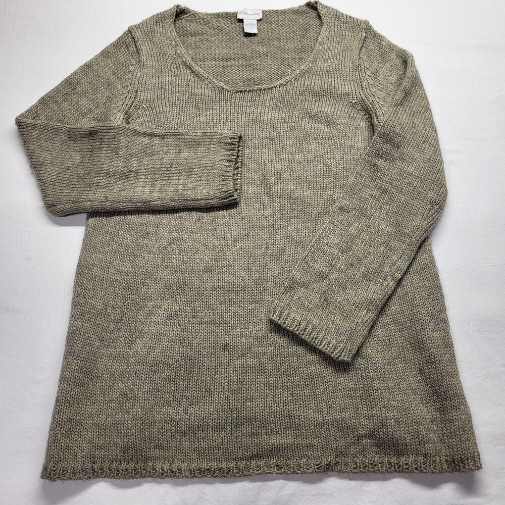 Soft Surroundings XL Beige Brown Chunky Knit V Neck Oversized Tunic Sweater